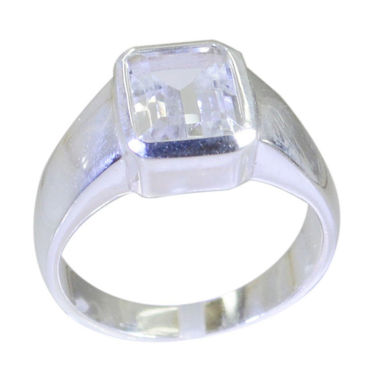 Crystal Quartz Solitaire Moroccan Silver White Gemstone Mid weight Signet Ring Jewelry