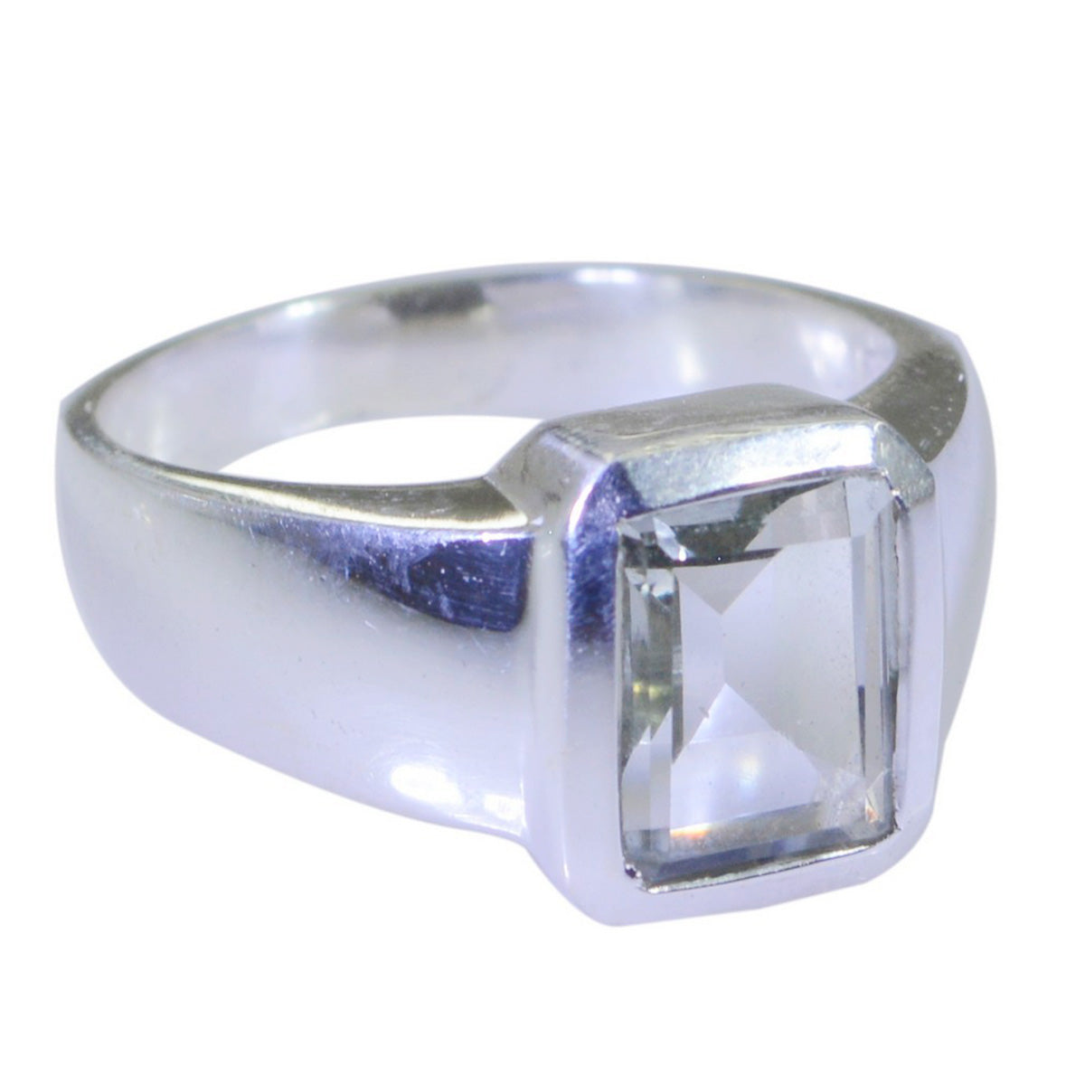 Crystal Quartz Solitaire Moroccan Silver White Gemstone Mid weight Signet Ring Jewelry