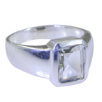 Crystal Quartz Solitaire Moroccan Silver White Gemstone Mid weight Signet Ring Jewelry