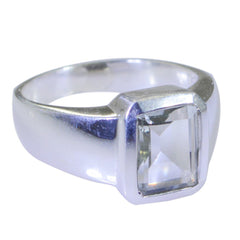 Crystal Quartz Solitaire Moroccan Silver White Gemstone Mid weight Signet Ring Jewelry
