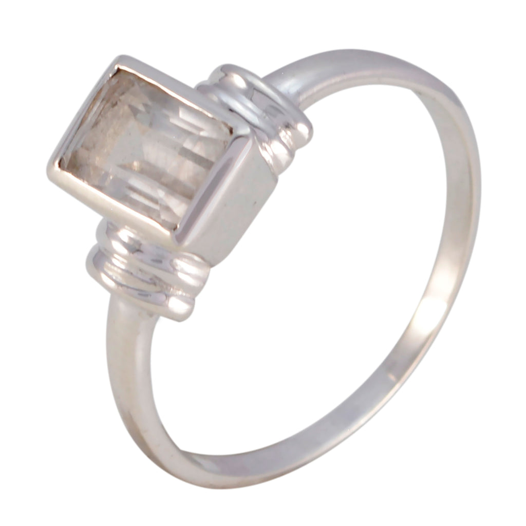 Crystal Quartz Solitaire Turkish Silver White Gemstone Dainty Contemporary Ring Jewelry