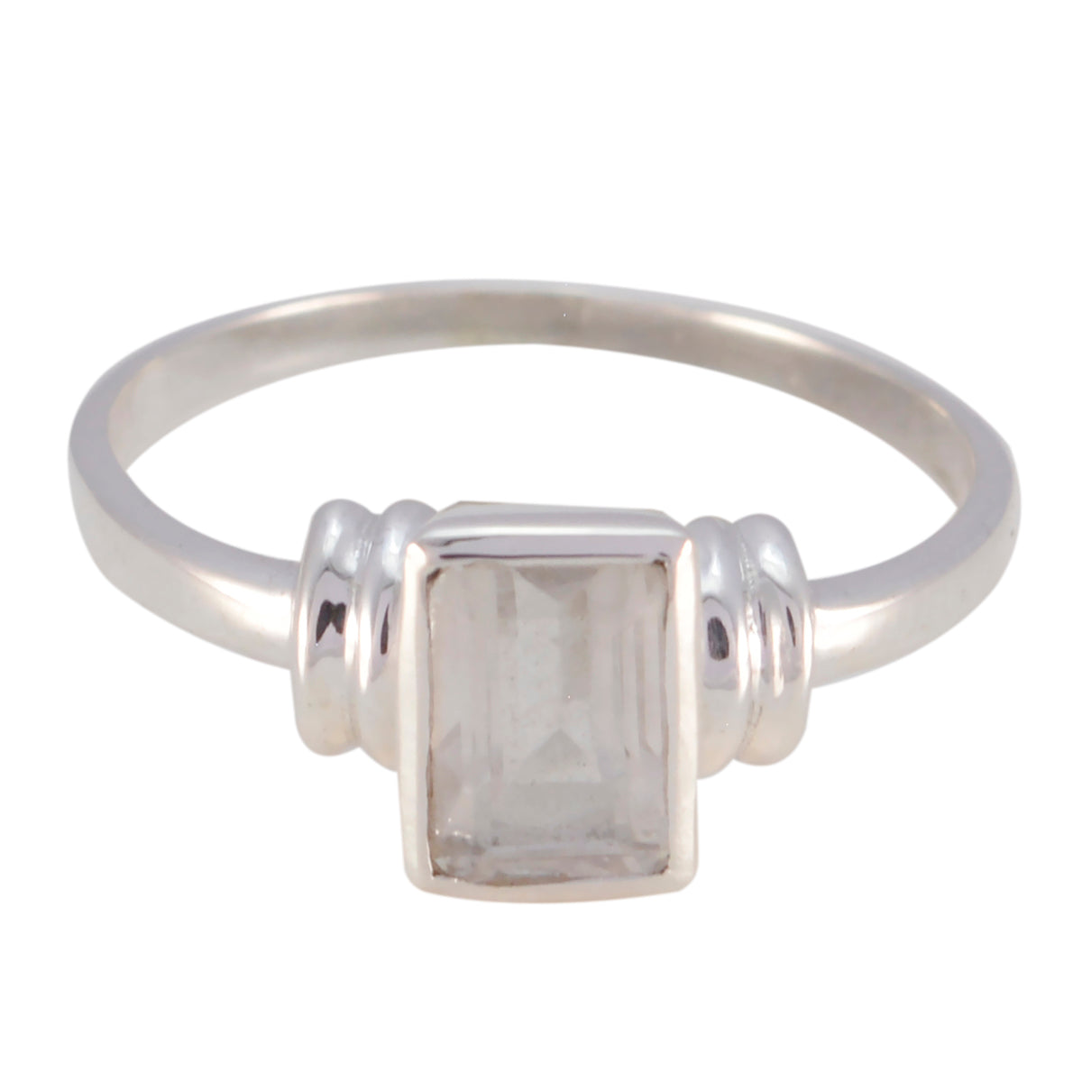 Crystal Quartz Solitaire Turkish Silver White Gemstone Dainty Contemporary Ring Jewelry