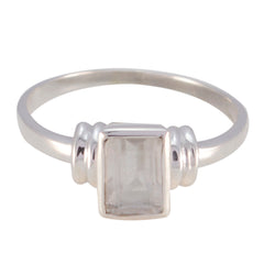 Crystal Quartz Solitaire Turkish Silver White Gemstone Dainty Contemporary Ring Jewelry