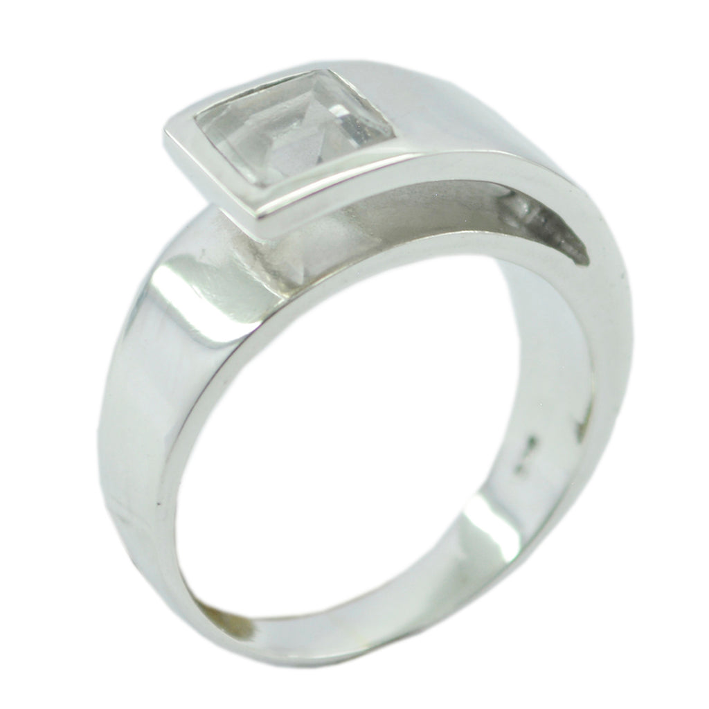Crystal Quartz Solitaire French Silver White Gems Minimal Trendy Ring Jewelry