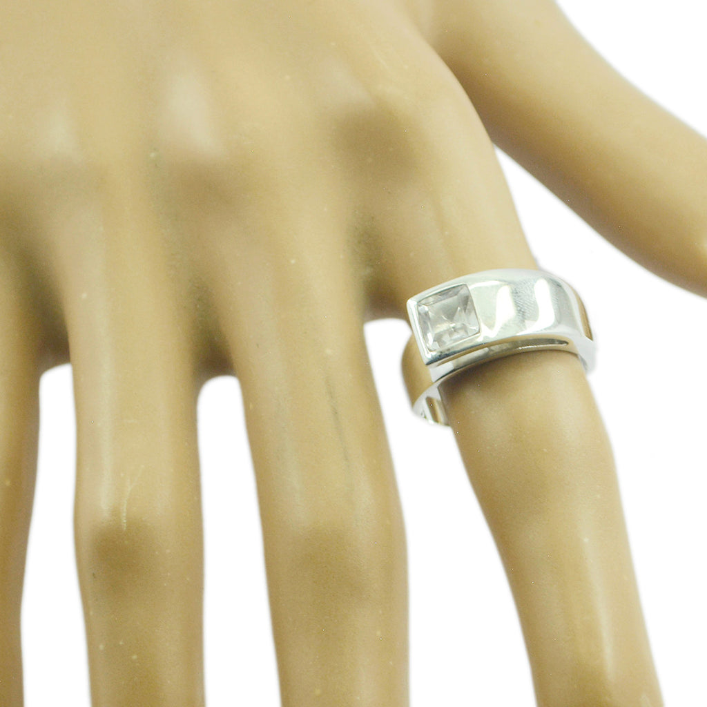 Crystal Quartz Solitaire French Silver White Gems Minimal Trendy Ring Jewelry