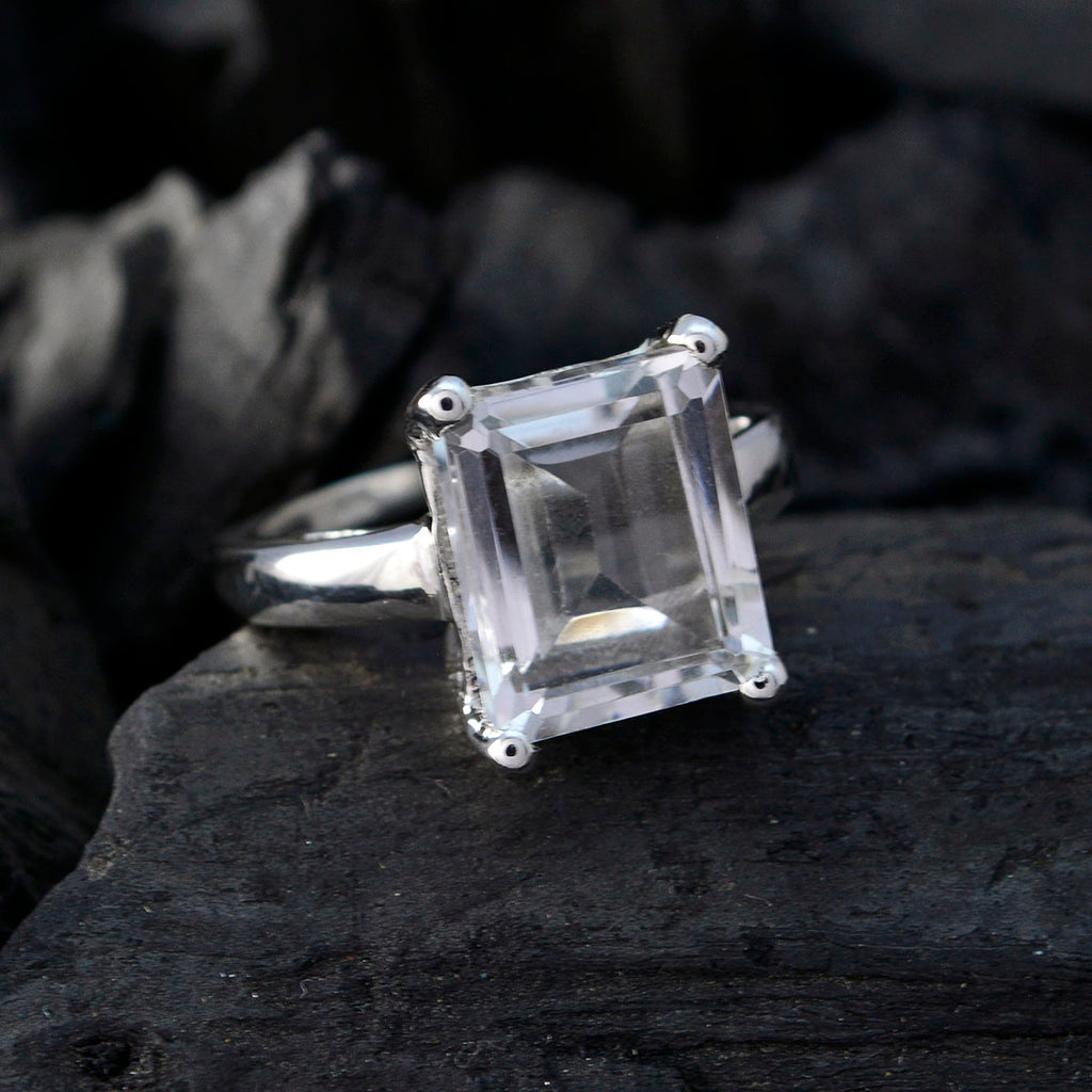 Crystal Quartz Solitaire French 925 Sterling Silver White Gems Minimal Artisan Ring Jewelry