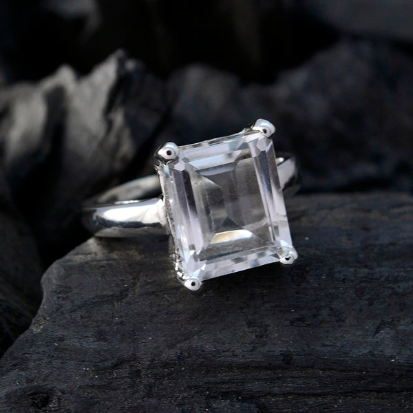 Crystal Quartz Solitaire French 925 Sterling Silver White Gems Minimal Artisan Ring Jewelry
