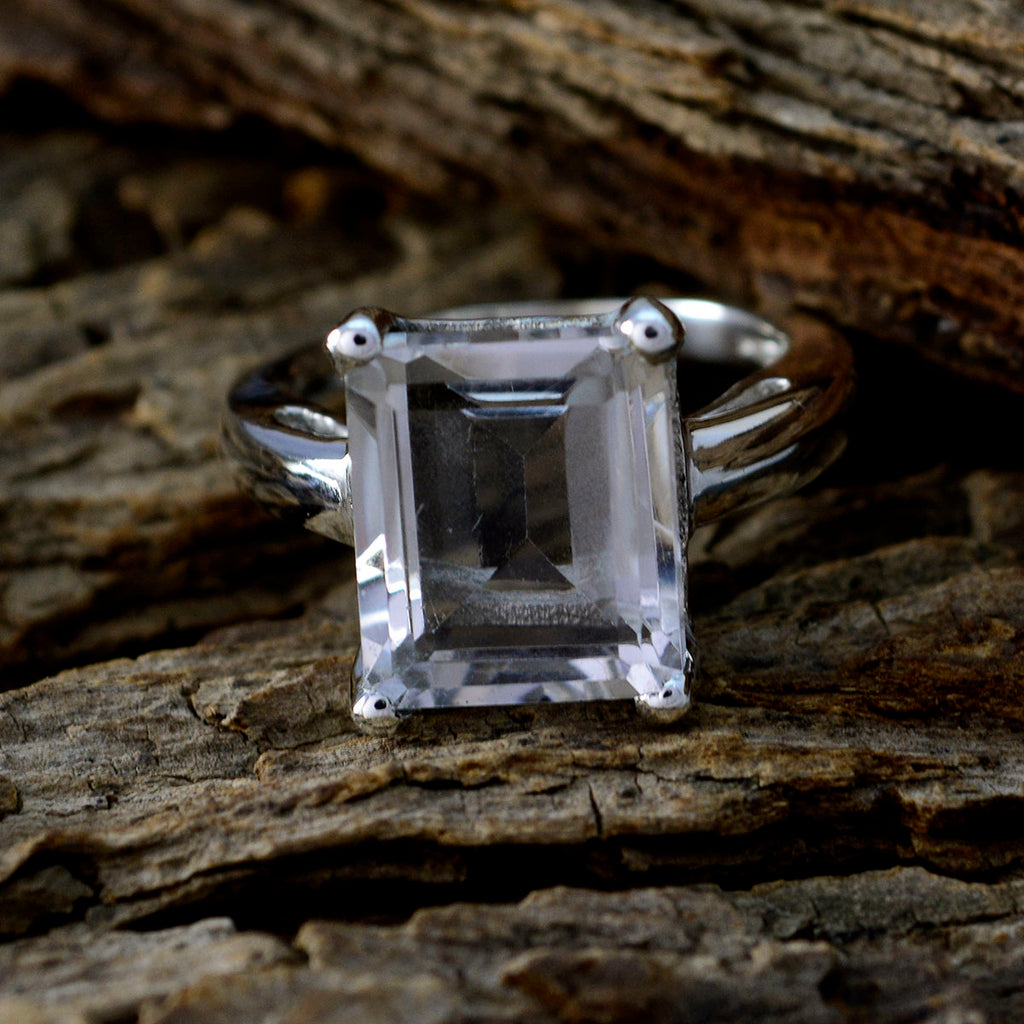 Crystal Quartz Solitaire French 925 Sterling Silver White Gems Minimal Artisan Ring Jewelry