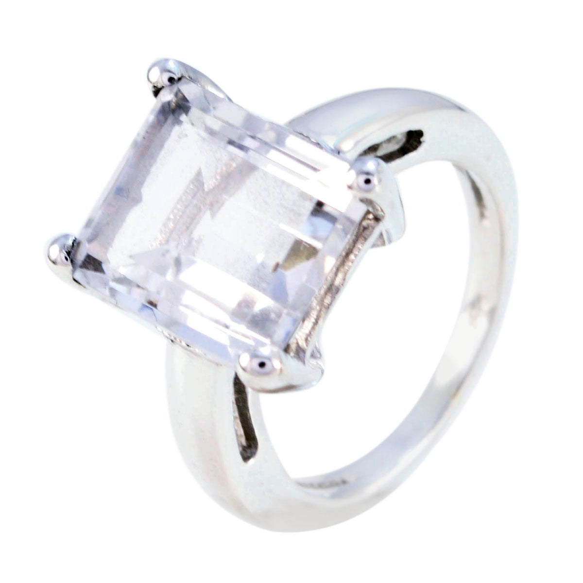Anello artigianale minimalista con gemme bianche in argento sterling 925 francese e solitario in quarzo ialino Immagine secondaria del prodotto