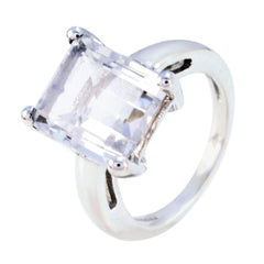 Crystal Quartz Solitaire French 925 Sterling Silver White Gems Minimal Artisan Ring Jewelry