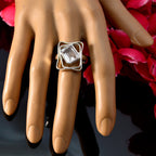 Crystal Quartz Solitaire French Silver White Gems Mid weight Signet Ring Jewelry