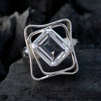 Crystal Quartz Solitaire French Silver White Gems Mid weight Signet Ring Jewelry