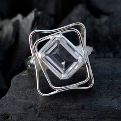 Crystal Quartz Solitaire French Silver White Gems Mid weight Signet Ring Jewelry