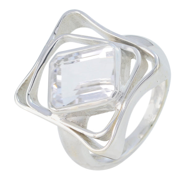 Crystal Quartz Solitaire French Silver White Gems Mid weight Signet Ring Jewelry