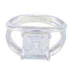 Crystal Quartz Solitaire Russian 925 Sterling Silver White Gemstone Slim Cultural Ring Jewelry