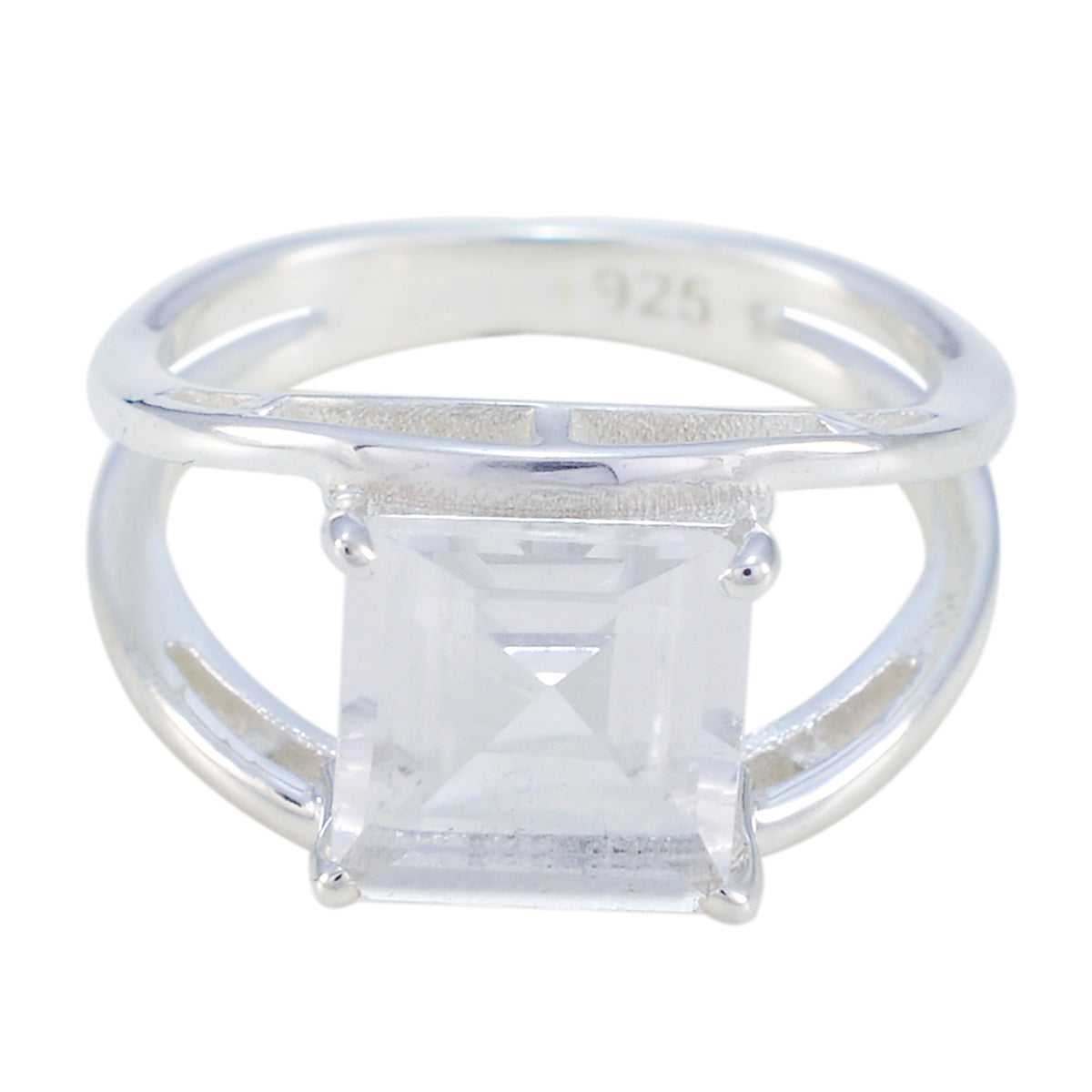 Crystal Quartz Solitaire Russian 925 Sterling Silver White Gemstone Slim Cultural Ring Jewelry
