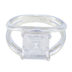 Crystal Quartz Solitaire Russian 925 Sterling Silver White Gemstone Slim Cultural Ring Jewelry