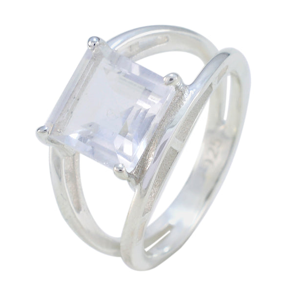 Crystal Quartz Solitaire Russian 925 Sterling Silver White Gemstone Slim Cultural Ring Jewelry