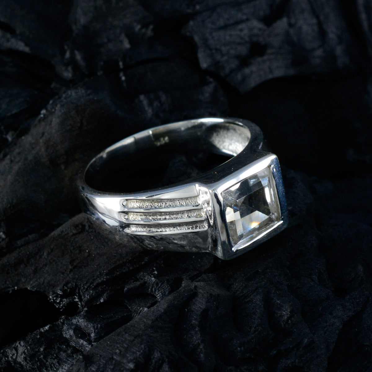 Crystal Quartz Solitaire Russian Silver White Gems Classic Romantic Ring Jewellery