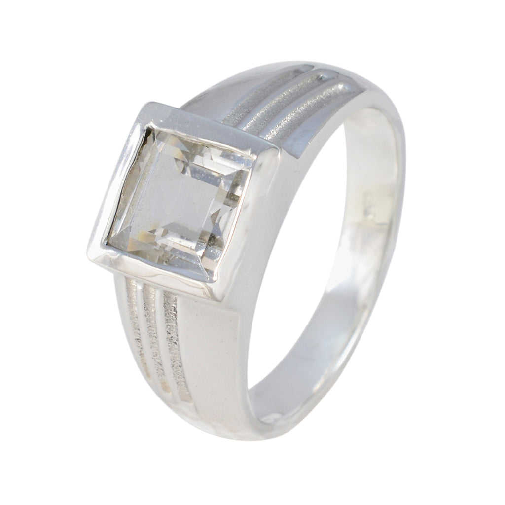 Crystal Quartz Solitaire Russian Silver White Gems Classic Romantic Ring Jewellery