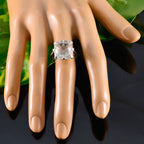 Crystal Quartz Solitaire Russian Silver White Gemstone Mid weight Boho Ring Jewelry