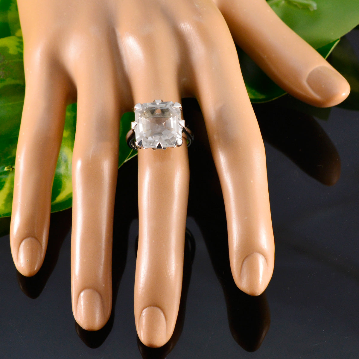 Crystal Quartz Solitaire Russian Silver White Gemstone Mid weight Boho Ring Jewelry