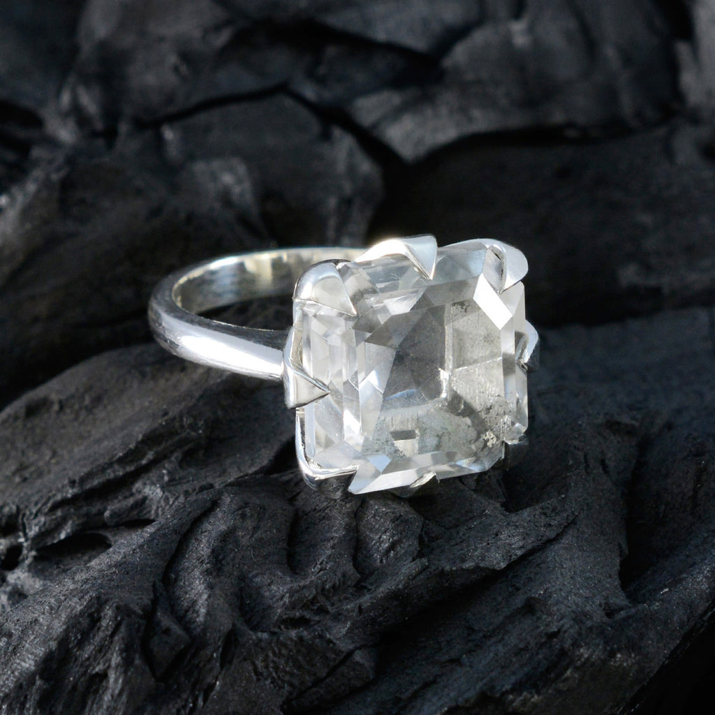 Crystal Quartz Solitaire Russian Silver White Gemstone Mid weight Boho Ring Jewelry