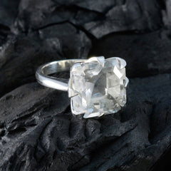 Crystal Quartz Solitaire Russian Silver White Gemstone Mid weight Boho Ring Jewelry