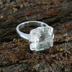 Crystal Quartz Solitaire Russian Silver White Gemstone Mid weight Boho Ring Jewelry