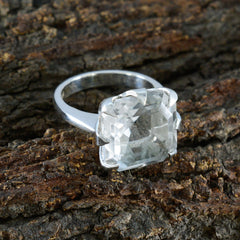 Crystal Quartz Solitaire Russian Silver White Gemstone Mid weight Boho Ring Jewelry