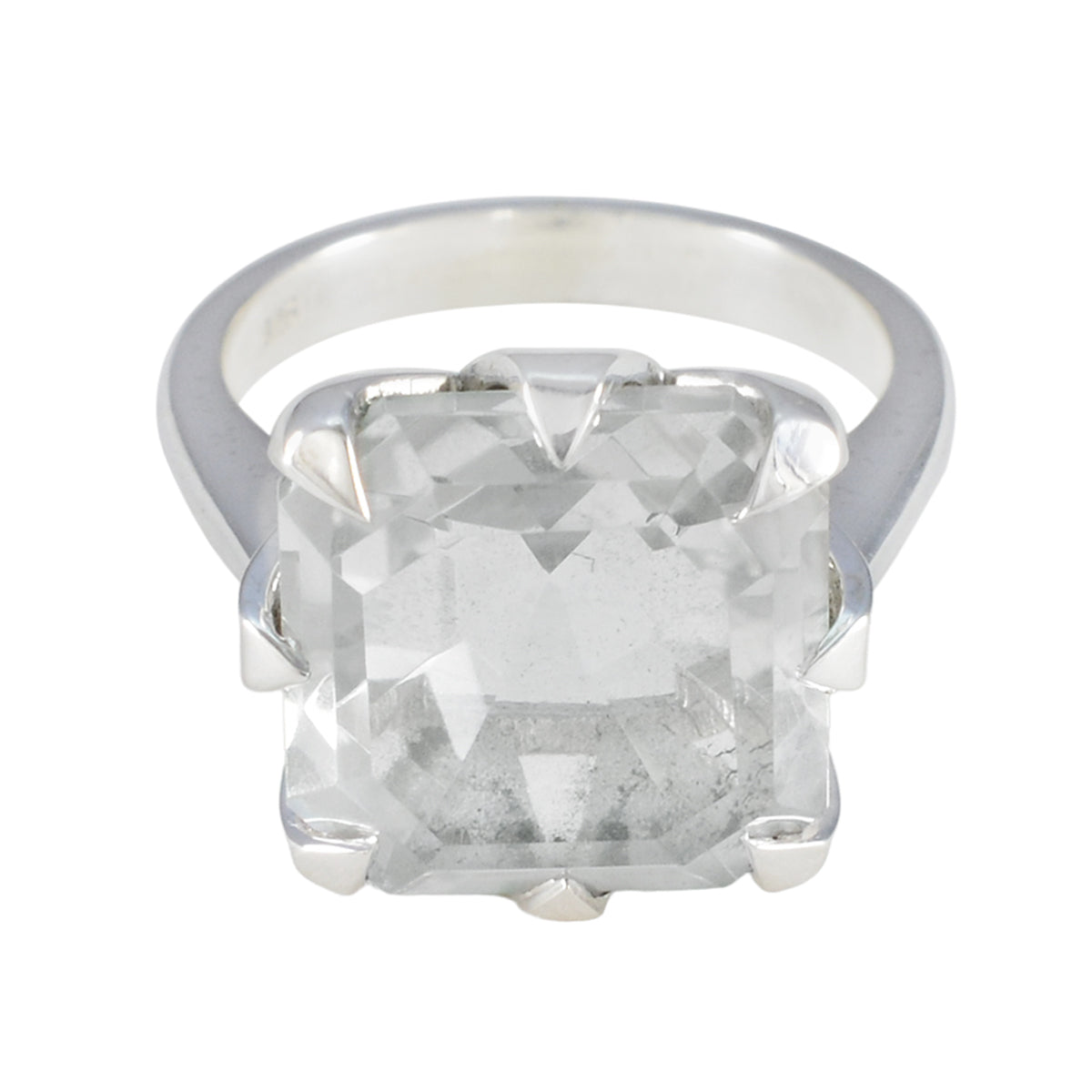 Crystal Quartz Solitaire Russian Silver White Gemstone Mid weight Boho Ring Jewelry メイン画像