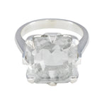 Crystal Quartz Solitaire Russian Silver White Gemstone Mid weight Boho Ring Jewelry