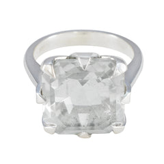 Crystal Quartz Solitaire Russian Silver White Gemstone Mid weight Boho Ring Jewelry