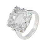 Crystal Quartz Solitaire Russian Silver White Gemstone Mid weight Boho Ring Jewelry