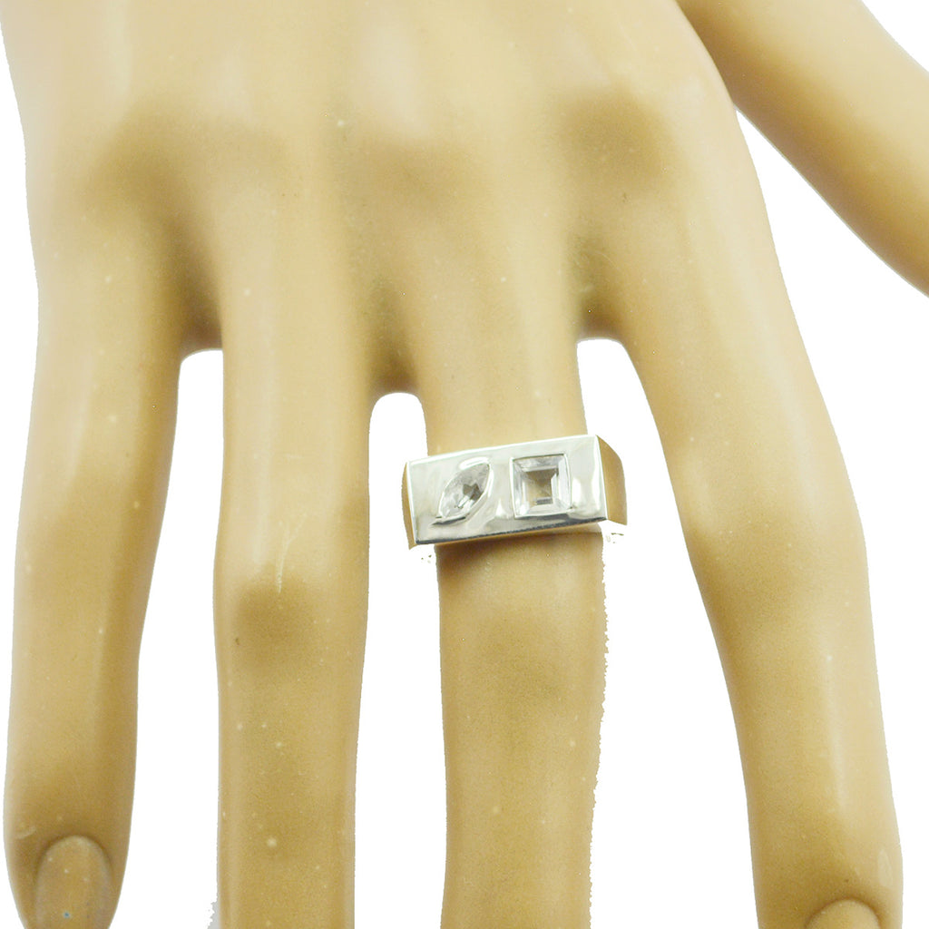 Crystal Quartz Toi et Moi Indian Silver White Gemstone Tiny Sophisticated Ring Jewelry