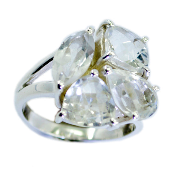 Crystal Quartz quarter Moroccan Silver White Gemstones Versatile Cocktail Ring Jewelry