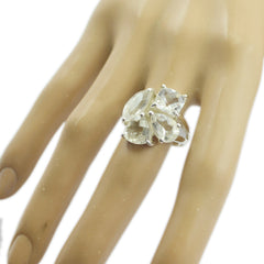 Crystal Quartz quarter Moroccan Silver White Gemstones Versatile Cocktail Ring Jewelry