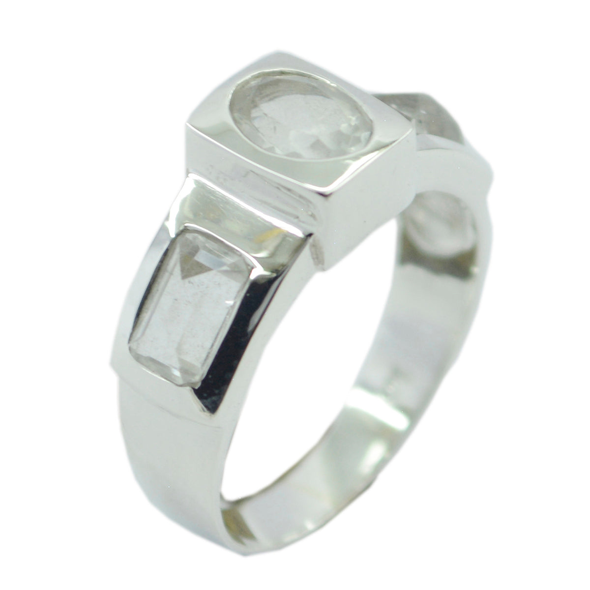 Crystal Quartz Trilogy African Sterling Silver White Gemstone Tiny Trendy Ring Jewellery
