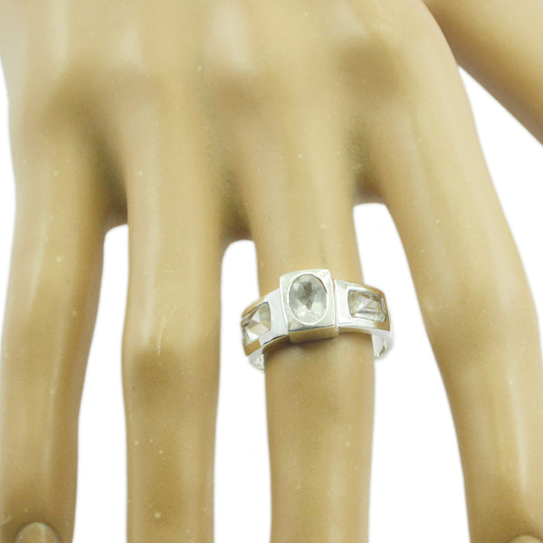 Crystal Quartz Trilogy African Sterling Silver White Gemstone Tiny Trendy Ring Jewellery