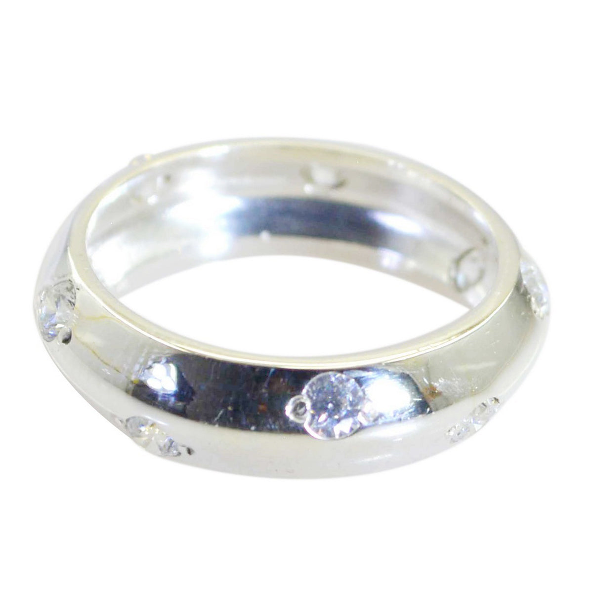 Crystal Quartz multiple French Sterling Silver White Gemstone Slim Eternity Band Jewellery Image principale du produit