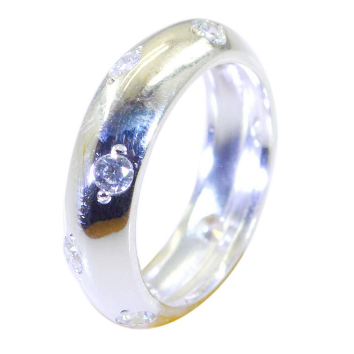 Crystal Quartz multiple French Sterling Silver White Gemstone Slim Eternity Band Jewellery