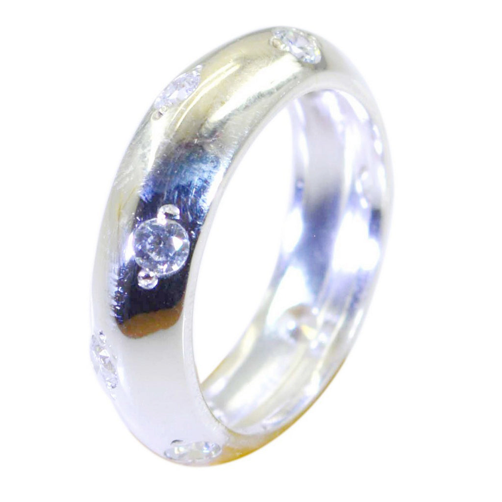 Crystal Quartz multiple French Sterling Silver White Gemstone Slim Eternity Band Jewellery