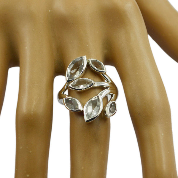 Crystal Quartz Hexa Russian Silver White Gemstones Versatile Leafy Ring Jewellery