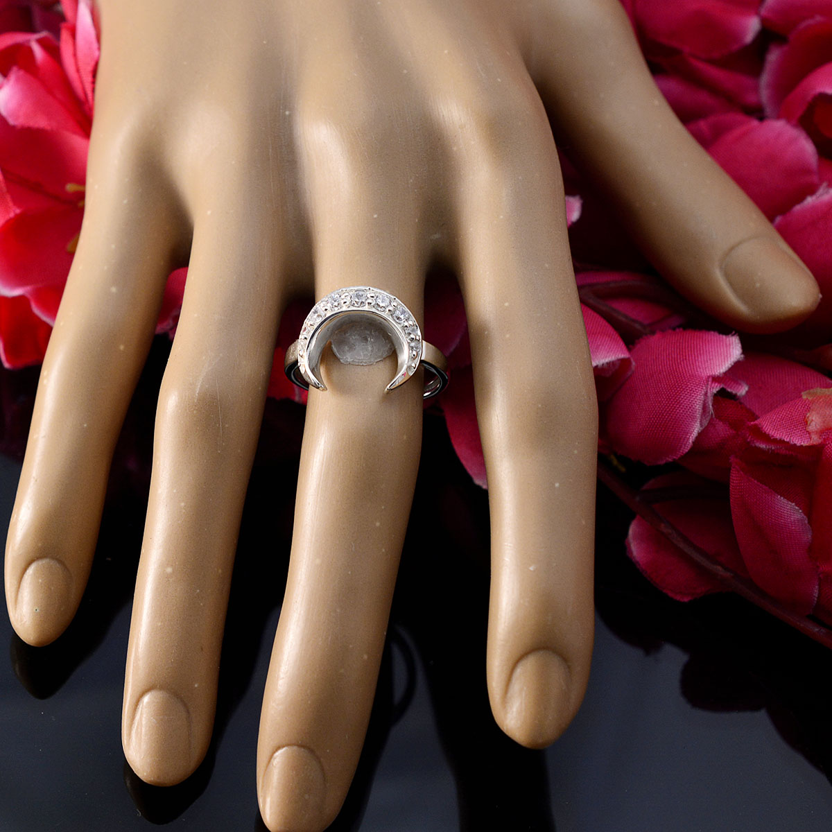 Crystal Quartz multiple Turkish Silver White Gems Whisper thin Romantic Ring Jewelry