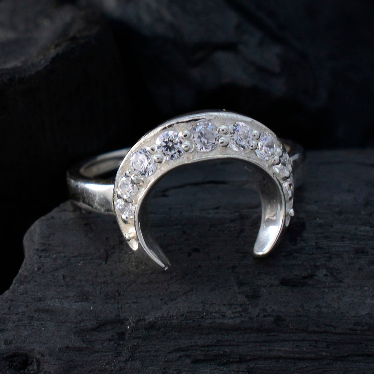 Crystal Quartz multiple Turkish Silver White Gems Whisper thin Romantic Ring Jewelry