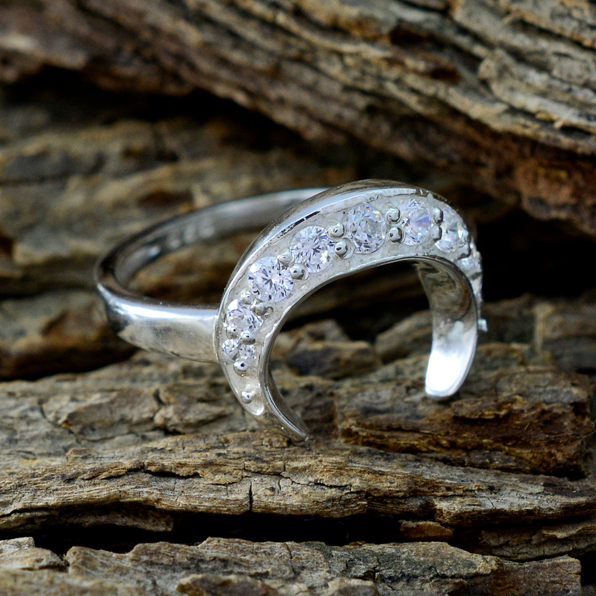 Crystal Quartz multiple Turkish Silver White Gems Whisper thin Romantic Ring Jewelry