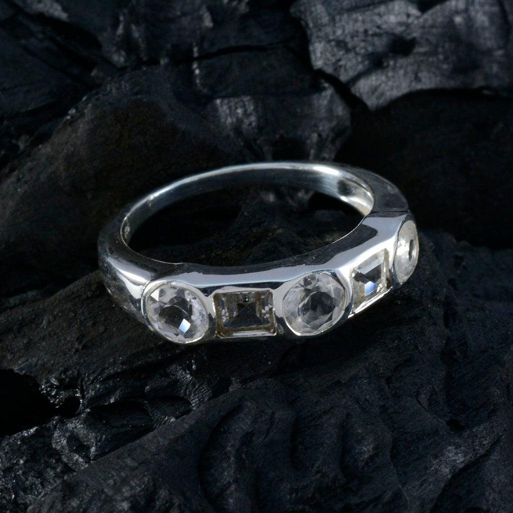 Crystal Quartz Penta African 925 Sterling Silver White Gems Tiny Contemporary Ring Jewellery