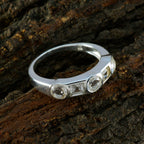 Crystal Quartz Penta African 925 Sterling Silver White Gems Tiny Contemporary Ring Jewellery