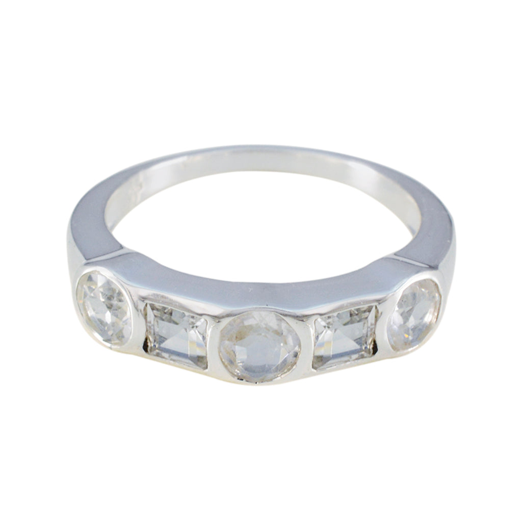 Crystal Quartz Penta African 925 Sterling Silver White Gems Tiny Contemporary Ring Jewellery