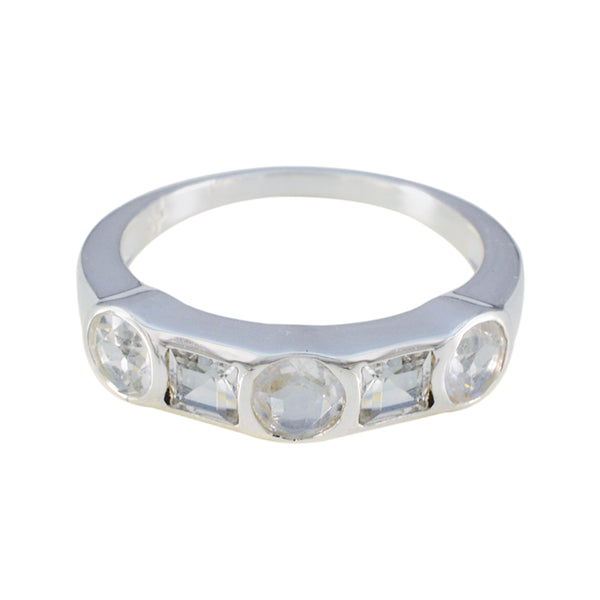 Crystal Quartz Penta African 925 Sterling Silver White Gems Tiny Contemporary Ring Jewellery